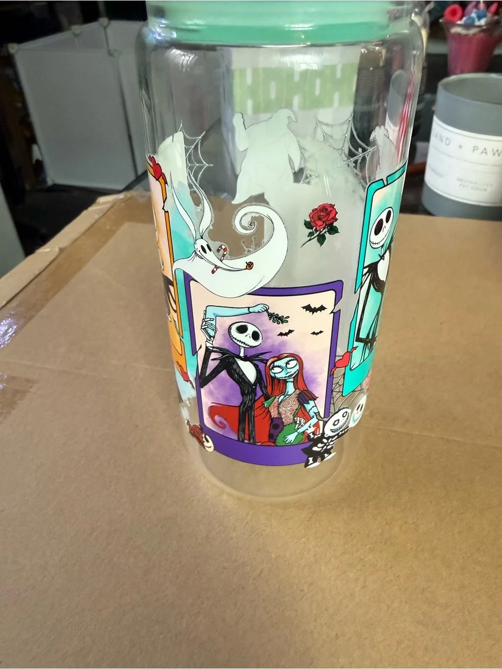 The Nightmare Before Christmas Jack Skellington Glass with acrylic Aqua Lid